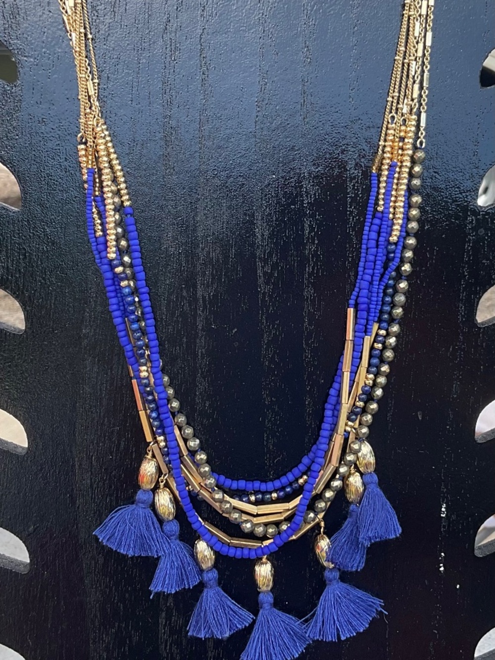 Stella & Dot Tulum Tassel Necklace 7 chains 19” New Blue Gold